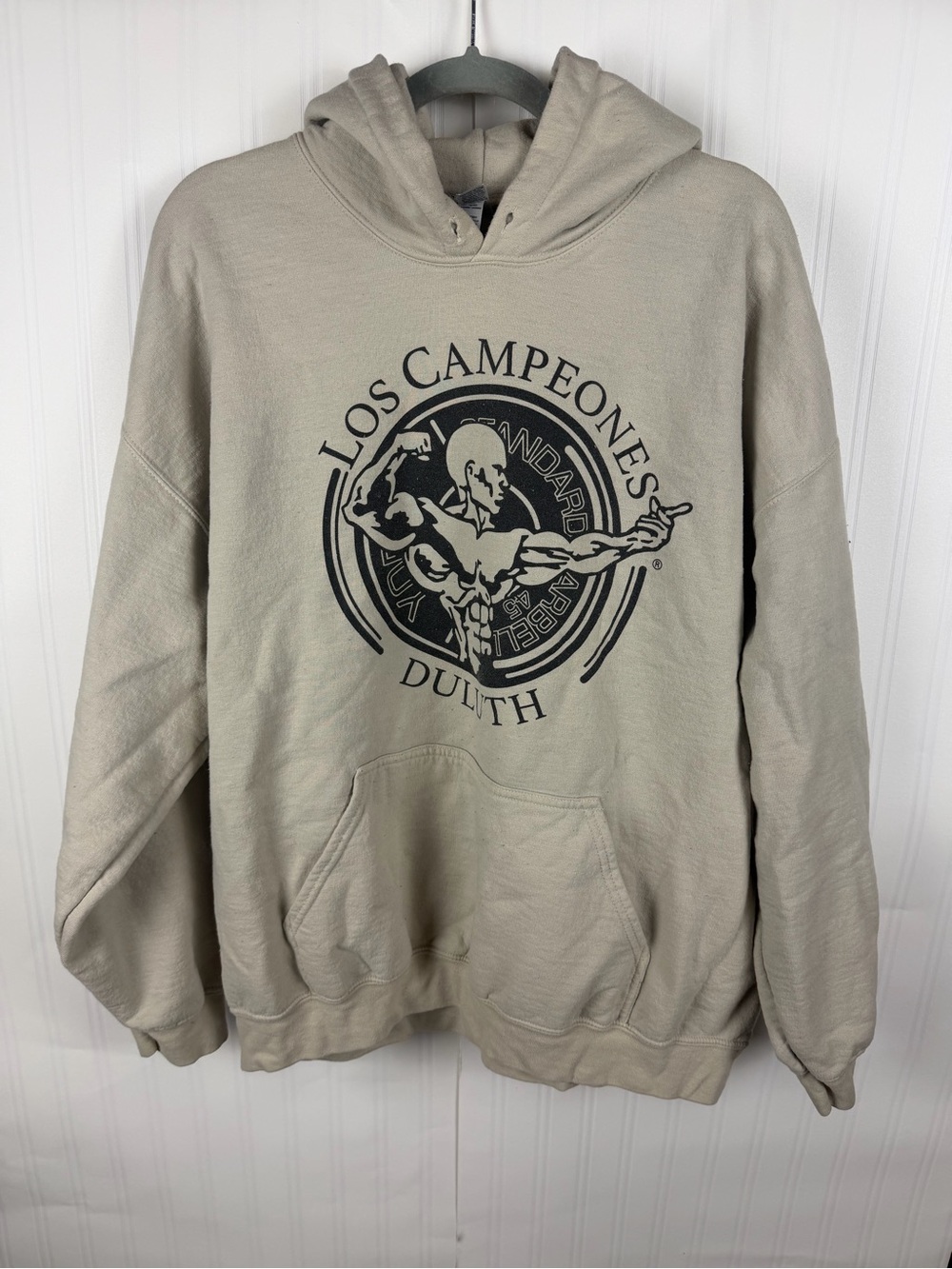 cameo Beige Graphic Pullover Hoodie with Black Print